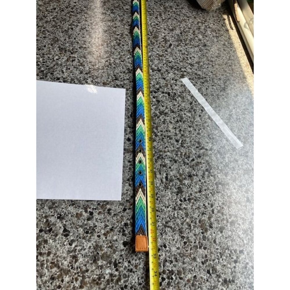 Colorful Woven Belt With Leather LOOK Accents - 32.75 OVERALL Inches